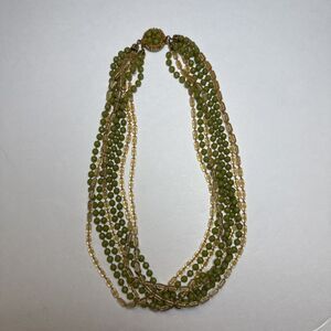 Vintage 1940s 8-Strand Green Beaded Torsade Necklace - Ornate Clasp Estate Piece